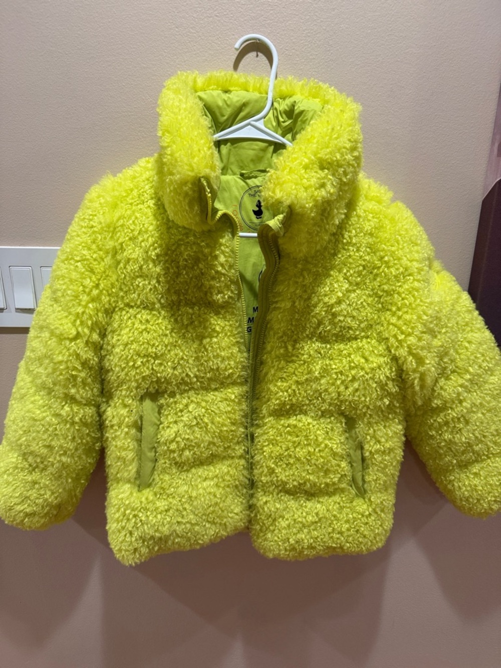 SAVE THE DUCK Kids Plush Puffer Jacket in Neon Yellow